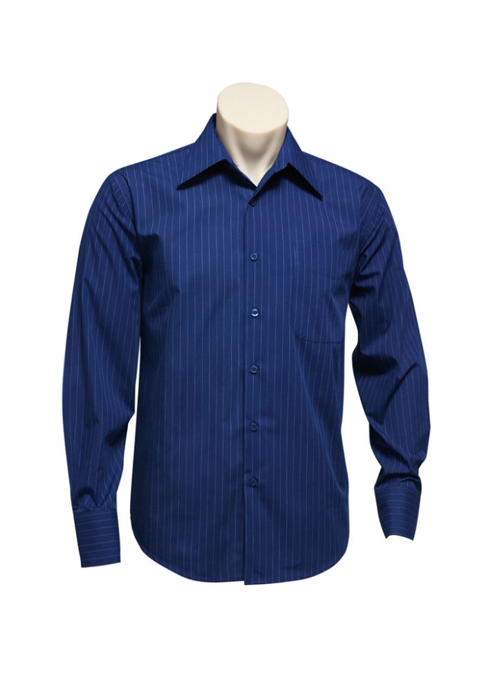Men's Manhattan Long Sleeve Shirt in blue and white, 2XL, featuring UPF protection, stylish design, and a chest pocket.