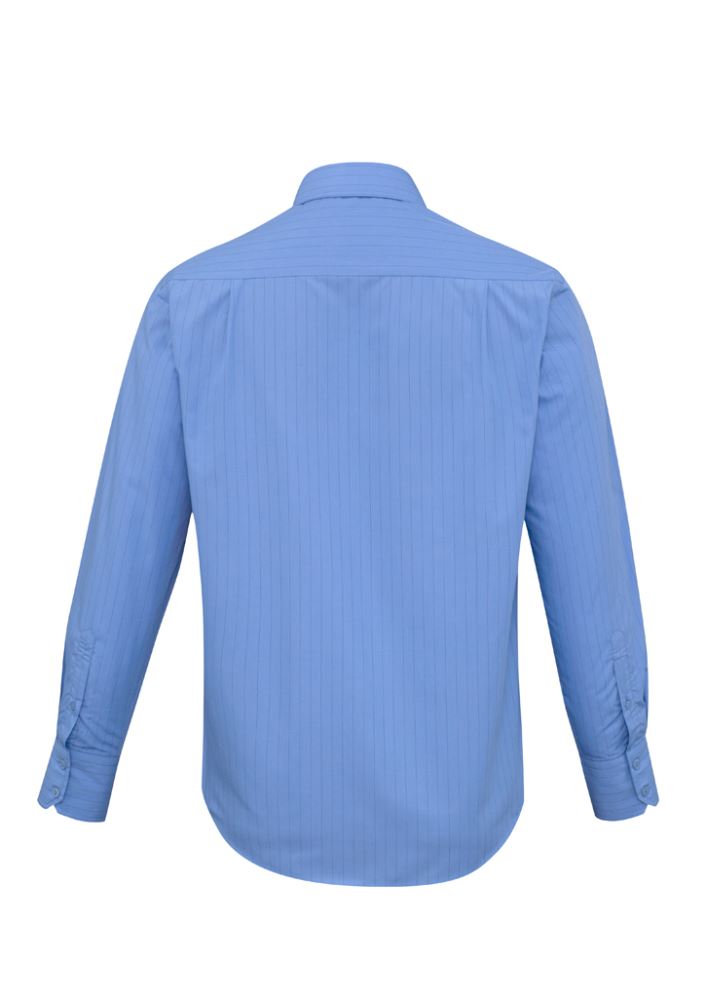 Men's Manhattan Long Sleeve Shirt in Mid Blue/Navy, size 3XL, featuring comfort, UPF protection, and a modern design with a chest pocket.