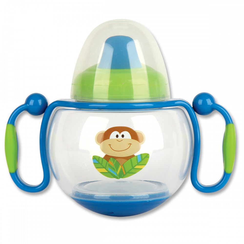 Adorable monkey-themed sippy cup designed for toddlers, feature non-spill insert and weighted base for mess-free hydration.
