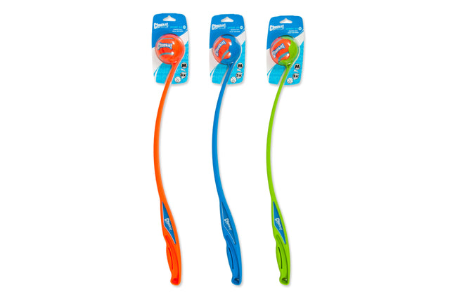 Chuckit! Launcher Sport 25M in vibrant green, designed for effortless long-distance fetch with a no-slobber pickup feature.