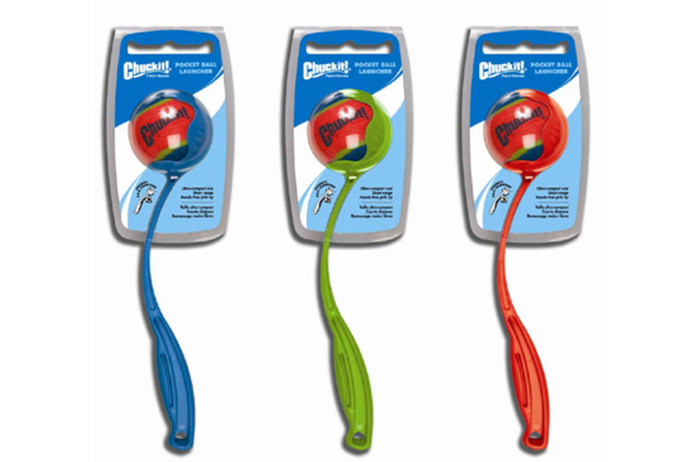 Chuckit! Launcher Sport 12M designed for fetching, throws balls 1.5x farther, features no-slobber pickup, durable for active dogs.