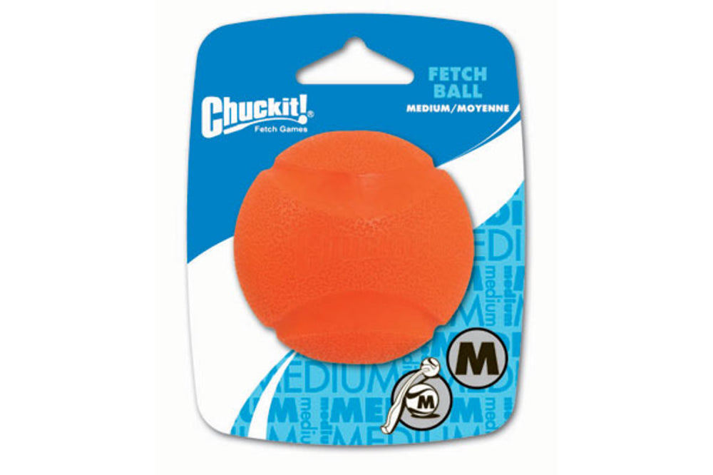 Brightly colored 2.5" Chuckit! Fetch Ball made of natural rubber, perfect for interactive play and high bounce fun for dogs.