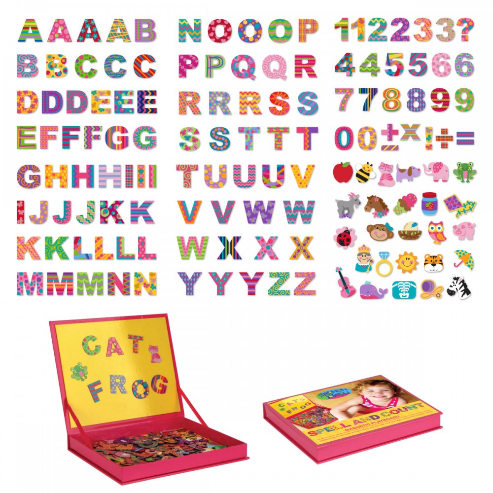 Colorful magnetic letters and numbers in a storage box for kids to learn spelling and counting creatively.