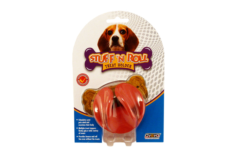 Hartz Squeak & Treat Dog Toy, a durable treat dispenser that bounces, rolls, and entertains pets while holding various treats.