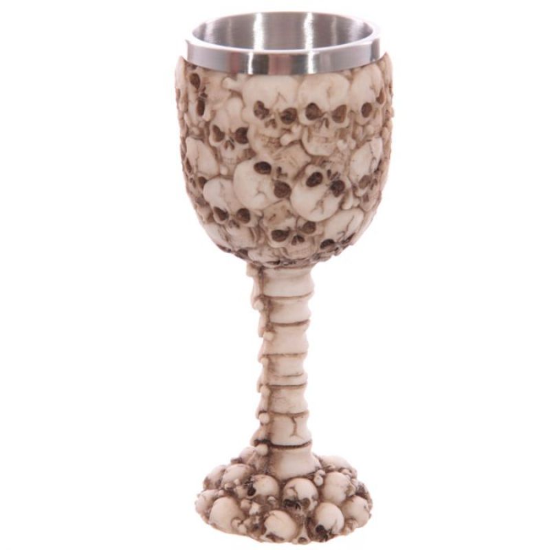 Decorative goblet featuring intricate skull and spine designs, perfect for gothic decor or as a unique centerpiece.