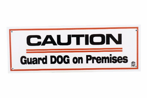 Caution Guard Dog On Premises sign, 270mm x 95mm, plastic, weather-resistant, clear warning for enhanced security.
