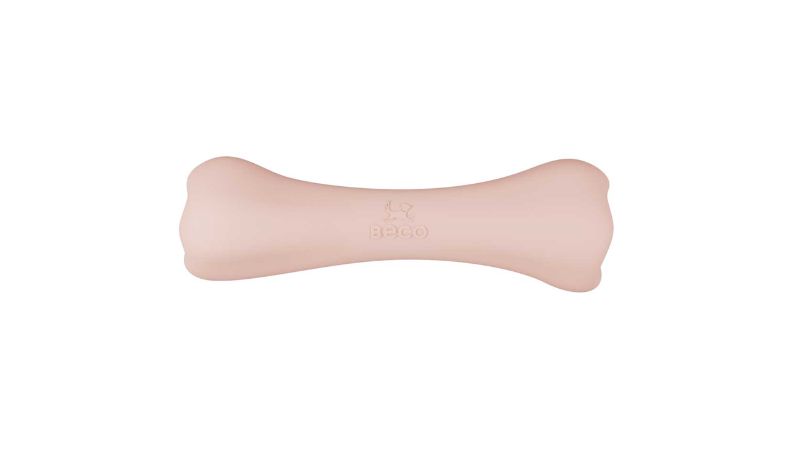 Vibrant pink Beco Treat Bone for dogs, made from eco-friendly materials, perfect for chewing and treat dispensing.