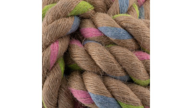 Eco-friendly large hemp rope ball dog toy for fetch, tugging, and dental care, promoting fun and sustainability.