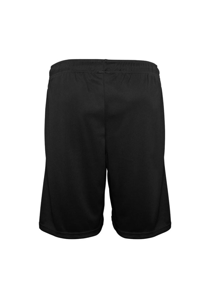Mens Biz Cool™ Shorts in black, 2XL size, featuring breathable polyester mesh, elastic waist, side pockets, and stylish side splits.