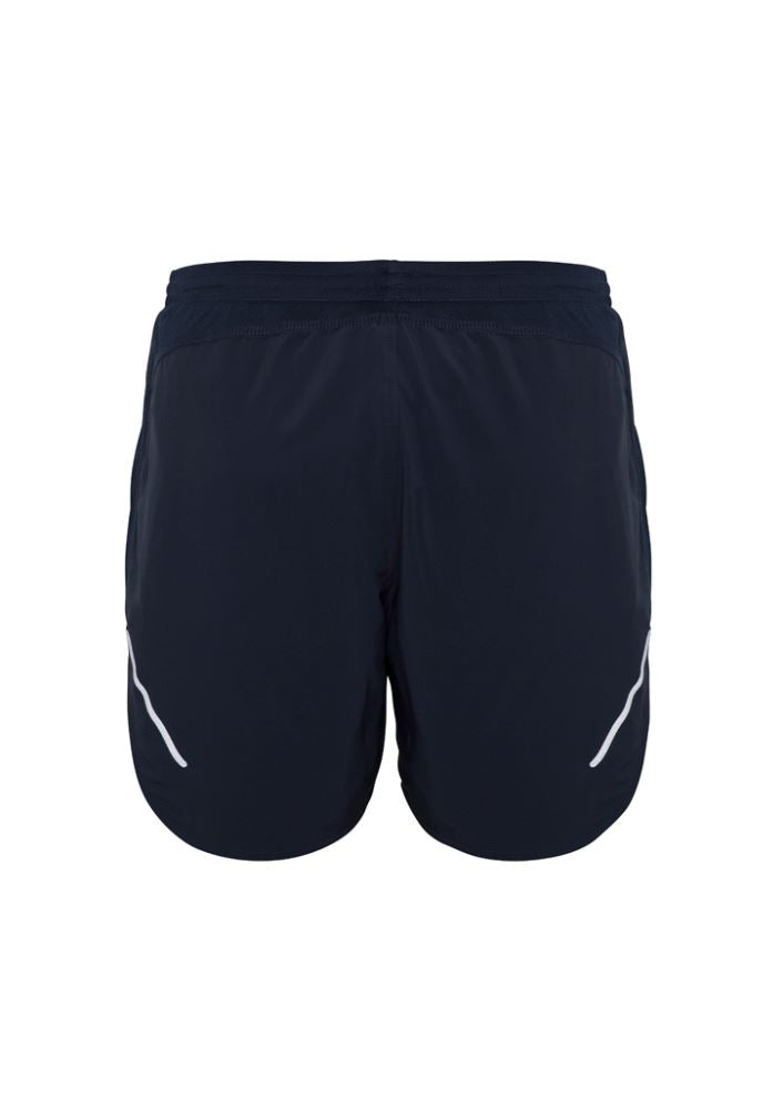 Men's Navy Tactic Shorts in size S featuring breathable, quick-dry fabric, elastic waist, and reflective safety tape.