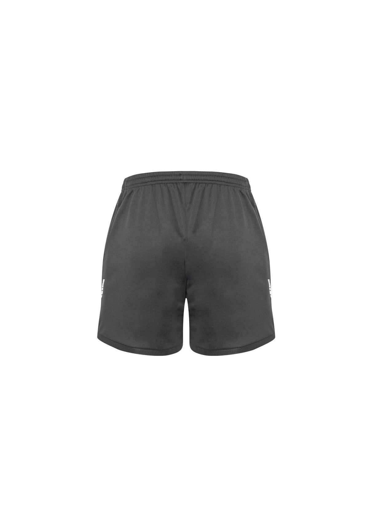 Kids Circuit Shorts in grey, size 16, featuring breathable micro polyester, reflective trims, stretchy fabric, and a zippered pocket.