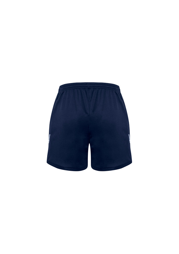 Men's navy circuit shorts in size L, featuring lightweight fabric, reflective trims, and a secure zip pocket for comfort and style.
