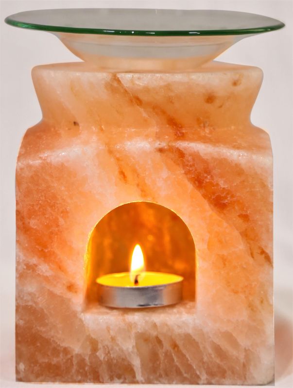 Himalayan Salt Cube Oil Burner, blending natural beauty and aromatherapy for a calming, health-conscious ambiance.