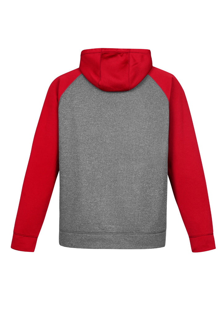 Mens Hype Two Tone Hoodie in Grey Marle/Red with kangaroo pocket, sporty design, breathable fleece for active lifestyles.