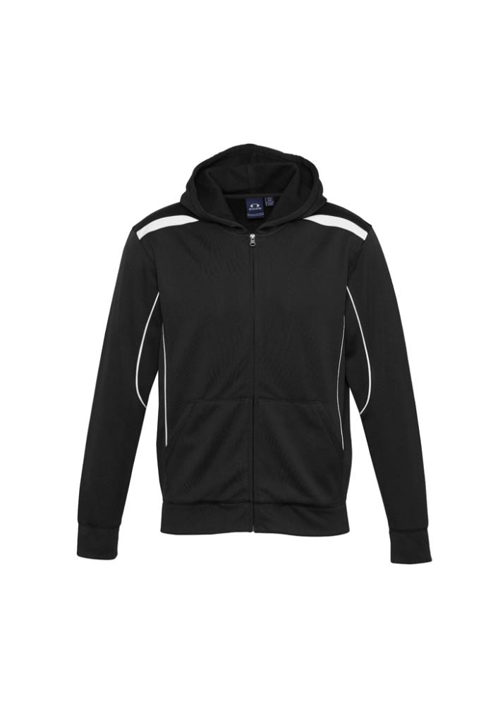 Kids United Hoodie in black and white, size 6, featuring a cozy fleece fabric, full zipper, and no-drawstring hood for safety.