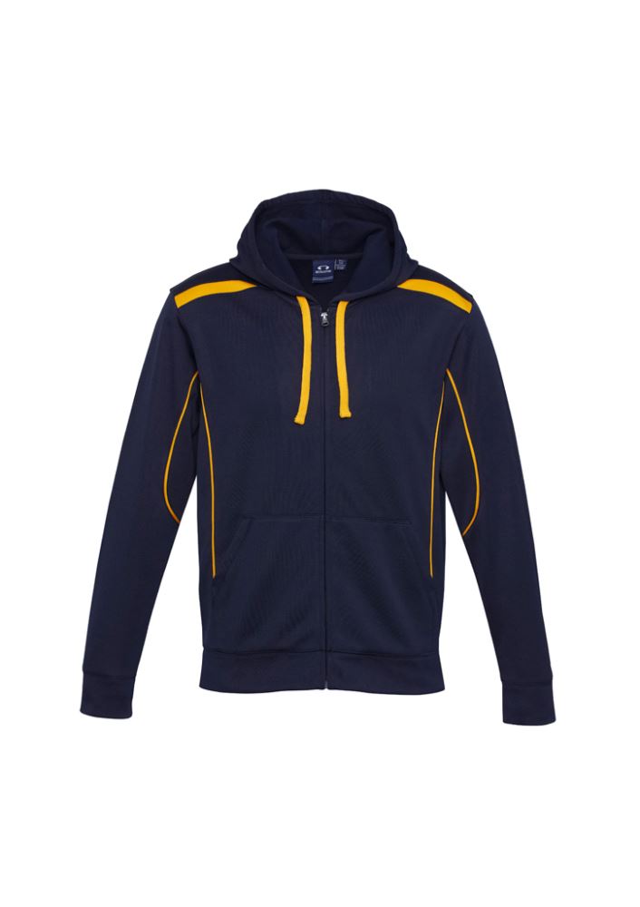 Men's United Hoodie in Navy and Gold, size XL, featuring a full zipper, kangaroo pocket, and modern loose fit from Biz Collection.