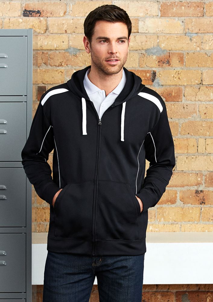 Men's United Hoodie in navy/white, Size M, featuring fleece fabric, full zip, contrast panels, and kangaroo pocket for comfort.