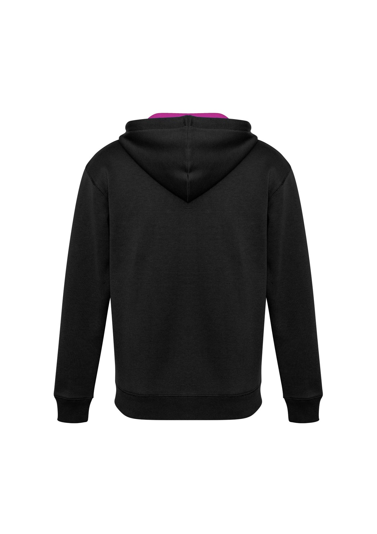 Adults Renegade Hoodie in Black, Magenta, and Silver with modern zip neck, hand warmer pockets, and reflective trims. Size XS.