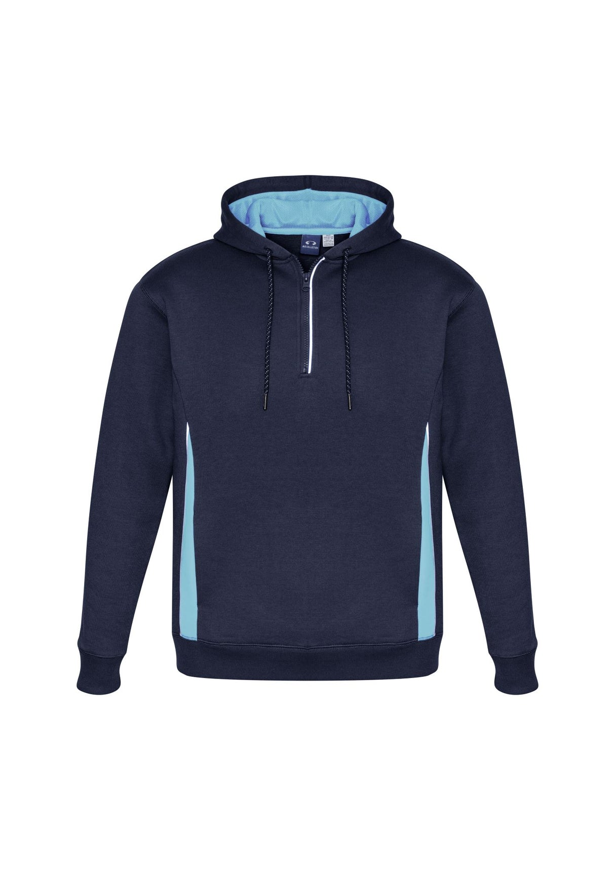 Adults Renegade Hoodie in Navy/Sky/Silver, size XS, featuring reflective trims, zip neck, and warm side pockets.