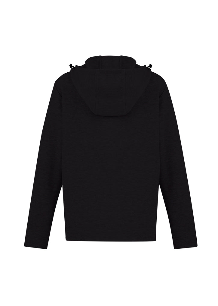 Ladies Neo Hoodie in black, size S with attached hood, zippered chest pocket, and ergonomic fit for comfort and style.