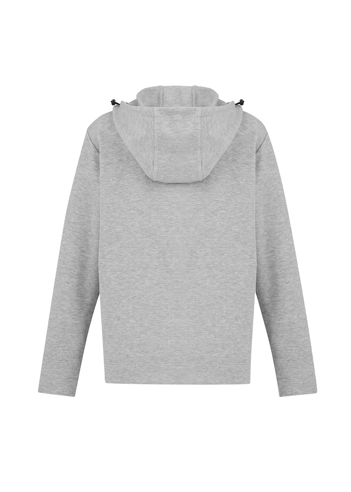 Grey Marle Ladies Neo Hoodie from Biz Collection, size L, featuring cozy double-faced fabric, hood, and zip pocket.