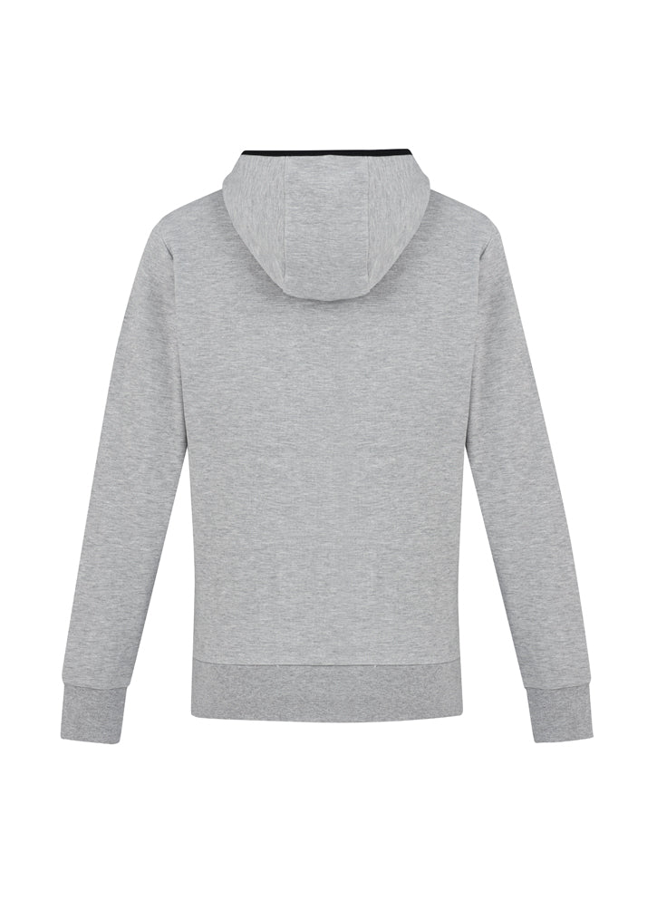 Men's Neo Hoodie in Grey Marle, Size L, featuring a soft fabric, high neck hood, zippered chest pocket, and ergonomic fit.