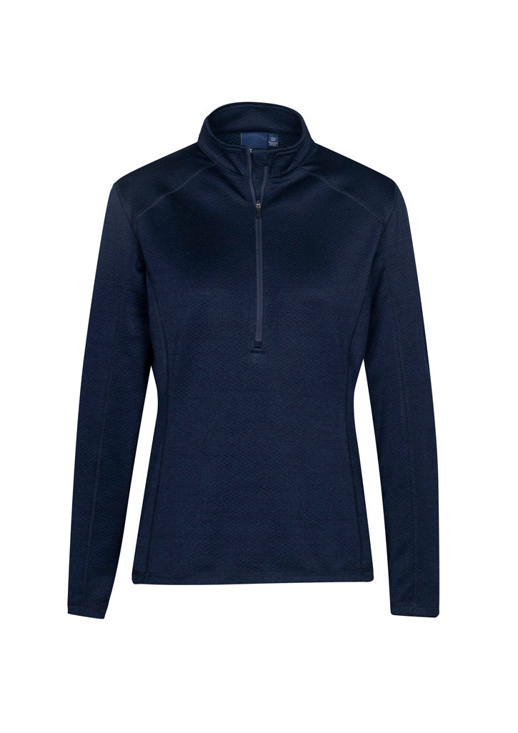 Ladies Monterey Top in Navy Solid, size M, featuring 1/2 zip collar, honeycombed fleece, and a flattering longer cut.