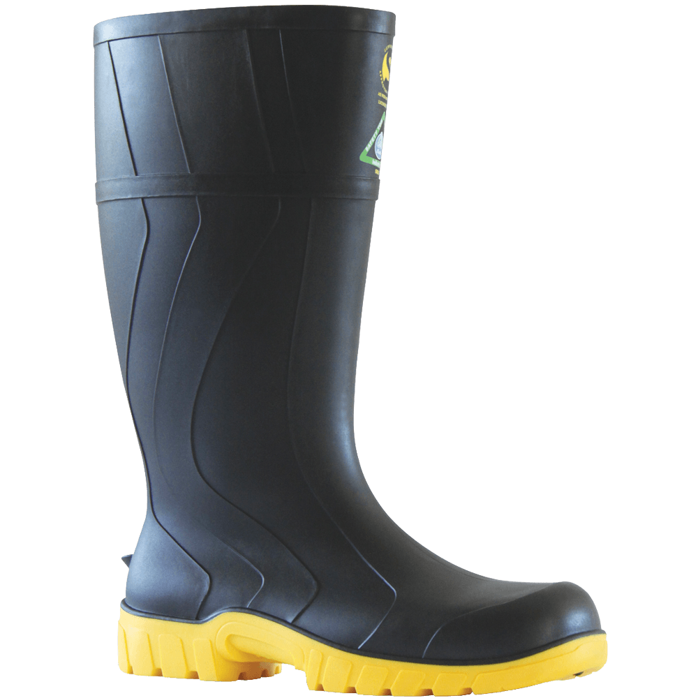 Black Bata Safemate gumboots (Size 7) with steel toe, waterproof upper, and oil-resistant sole for safety and comfort.