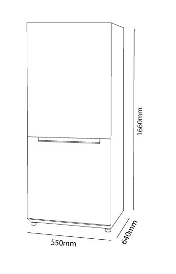Sleek silver Parmco fridge freezer with 253L capacity, bottom mount design, electronic control, and frost-free convenience.
