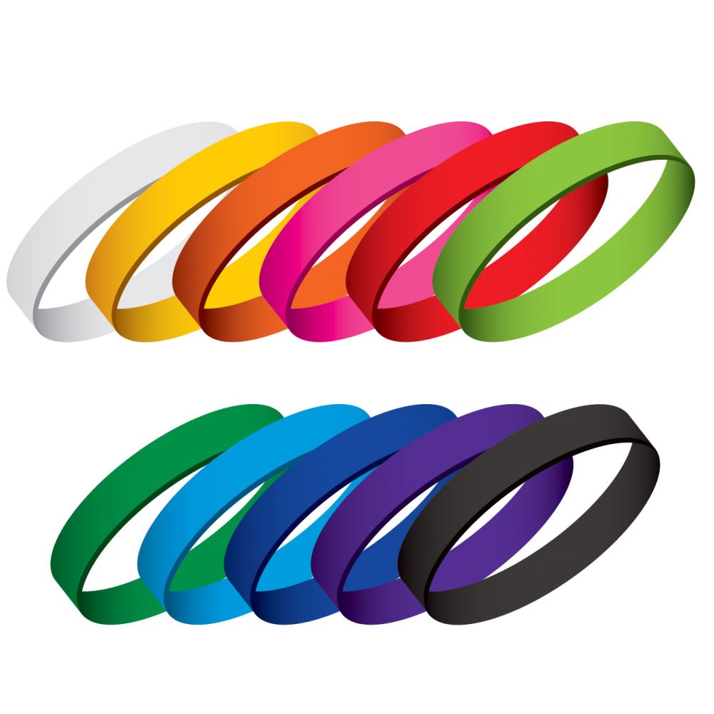 Vibrant lime green silicone wristbands, pack of 10, perfect for promotions and fundraising events.