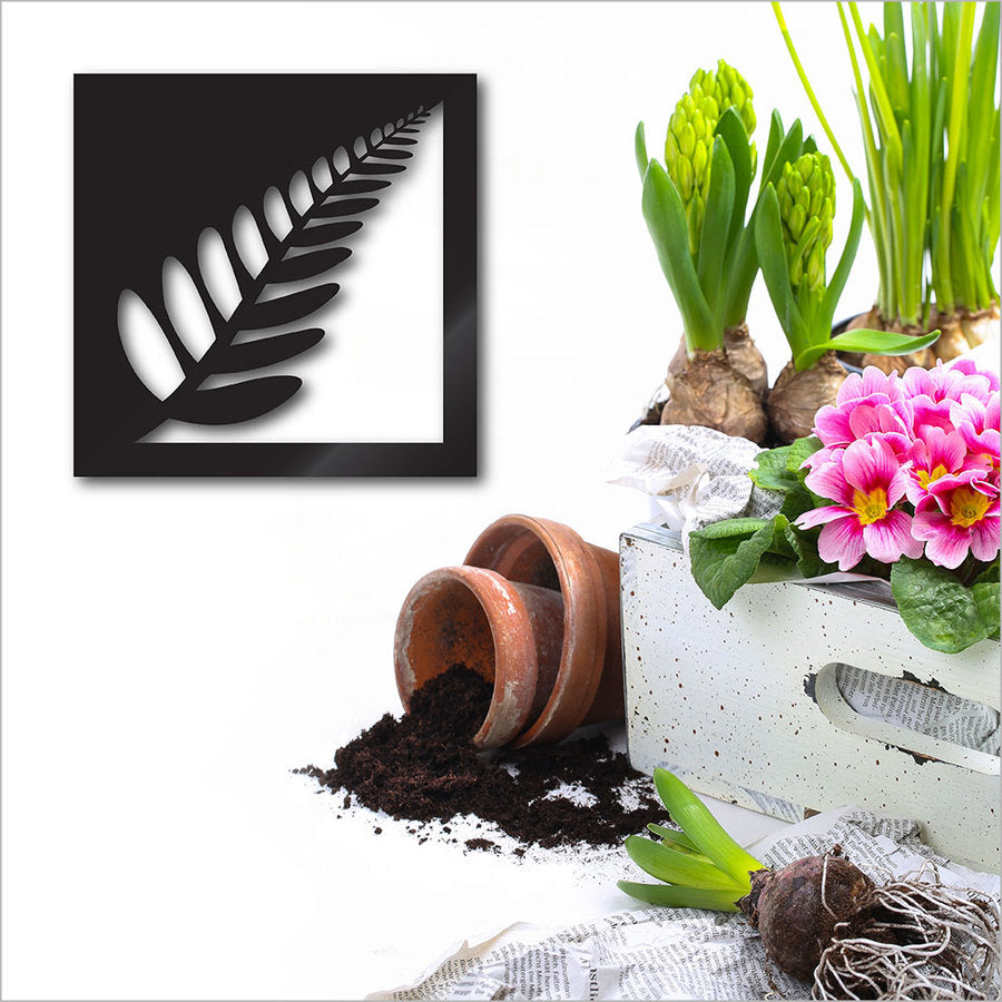 Silver Fern ACM Square Wall Art in brushed silver, 300mm x 300mm, perfect for modern decor indoors or outdoors.