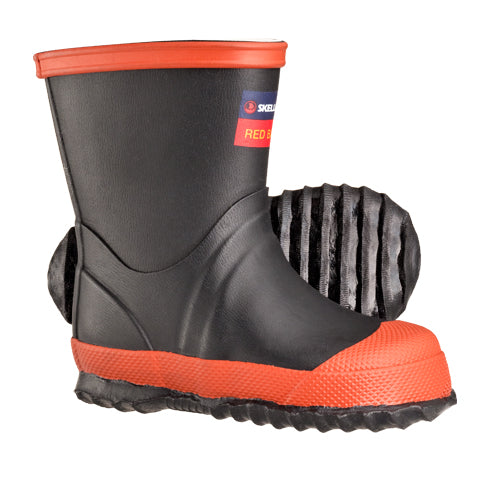Red Band Junior Gumboots in Size 5, featuring lightweight design, quick-drying lining, and slip-resistant soles for kids.