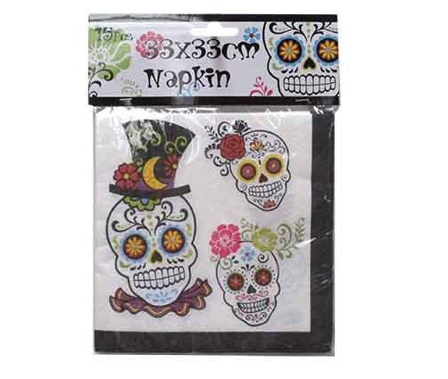 Colorful "Sugar Skull" themed party napkins, 90 in total, ideal for adding fun to celebrations.