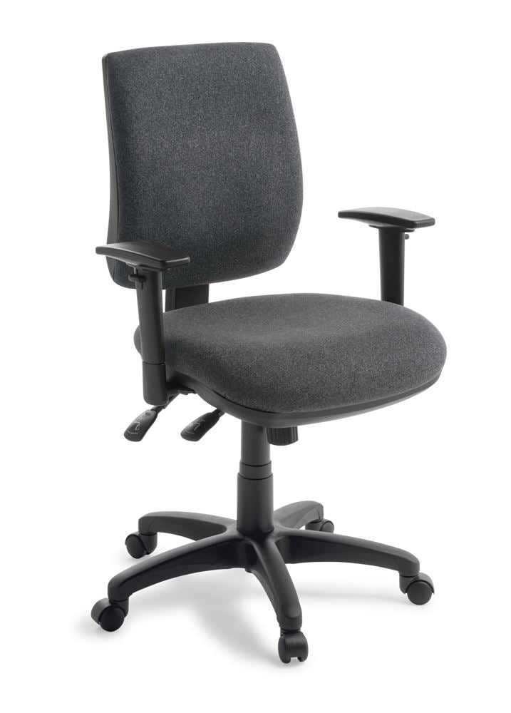 Ergonomic heavy-duty office chair in charcoal, featuring a 3-lever mechanism and adjustable height for comfort and support.