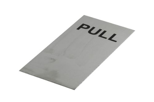 Elegant brushed stainless steel adhesive pull handle, 200 x 100 mm, perfect for labeling doors and cabinets.