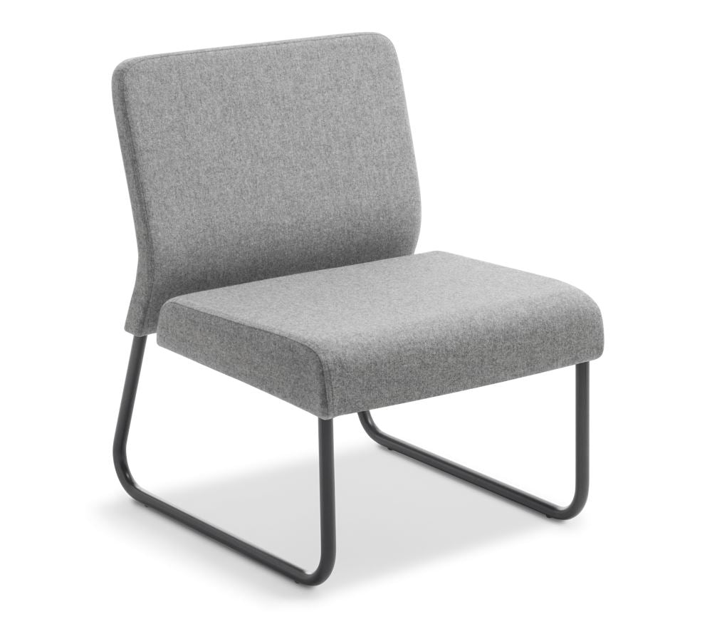 Modern black sled frame chair with lumbar support, ideal for versatile office and public spaces. Stylish and comfortable seating solution.