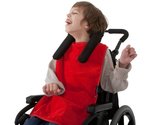 Super Sized red feeding apron for infants, made of absorbent cotton with adjustable fit, waterproof layer, and stain-resistant finish.
