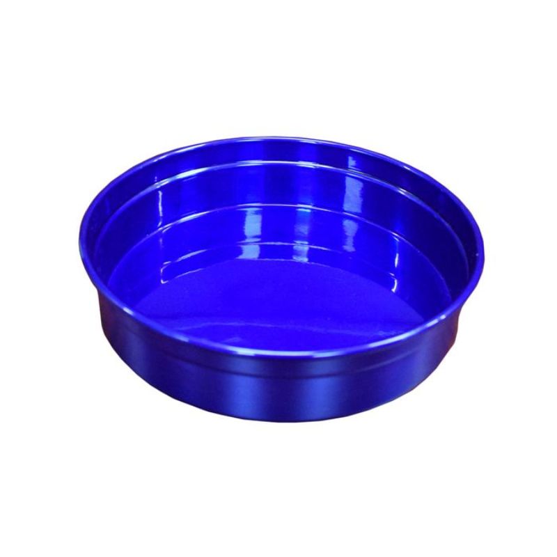 Round blue aluminum bar tray measuring 330 x 50MM, perfect for serving drinks and appetizers elegantly.