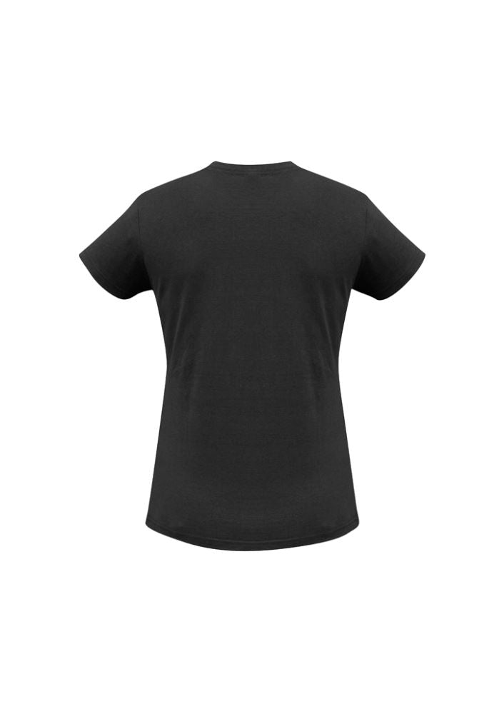 Ladies Ice Tee in Black, Size 16, made from soft cotton, features ribbed neck, durable hems, and is ideal for casual or professional wear.