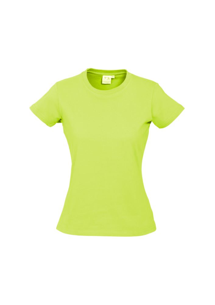 Ladies Ice Tee in Fluoro Yellow/Lime, Size 10, featuring breathable fabric, durable stitching, and a stylish fit for activewear.