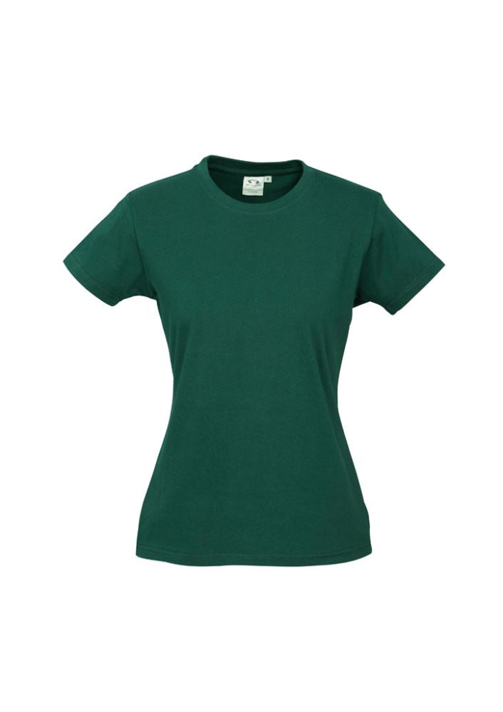 Ladies Ice Tee in Forest color, size 12, made of soft cotton with ribbed neck and durable seams for comfort and style.