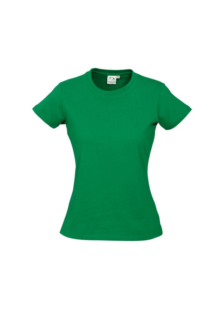 Ladies Kelly Green Ice Tee in size 14, made of soft 100% cotton for comfort, featuring a ribbed neck and stylish fit.