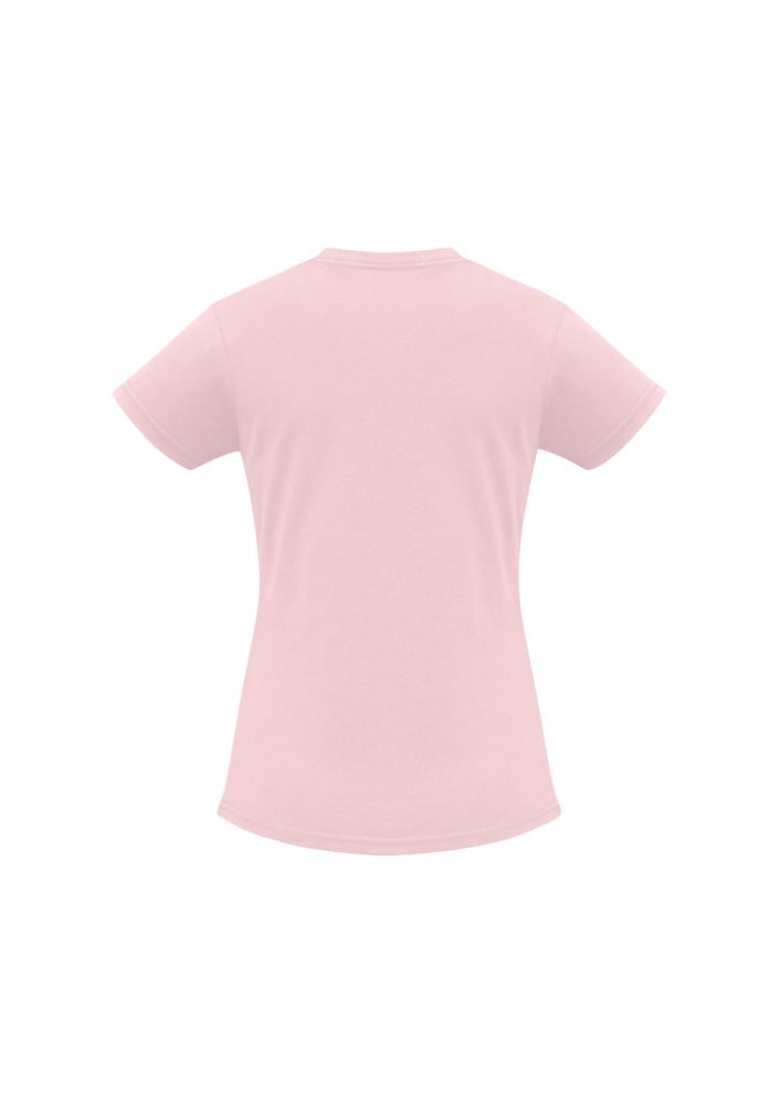 Ladies Ice Tee in pink, Size 16, featuring a soft cotton blend, ribbed neck, and durable design for comfort and style.