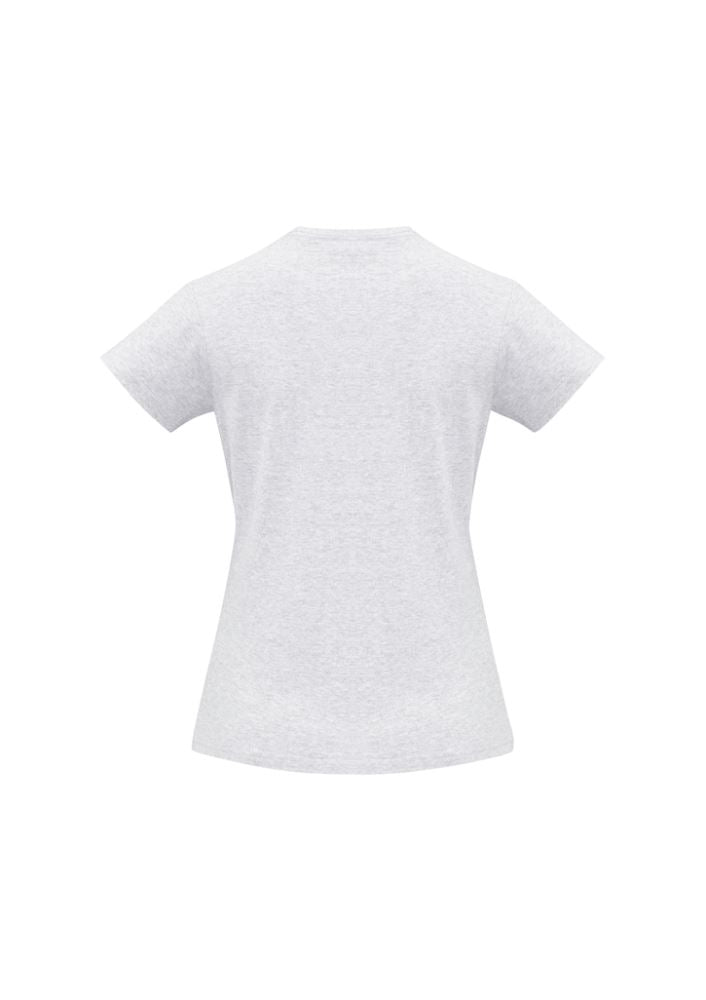 Ladies Ice Tee in Snow Marle, Size 12, features soft cotton, ribbed neck, and durable hem for style and comfort.