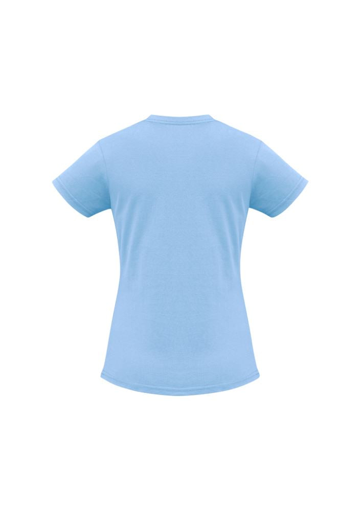 Ladies Ice Tee in Spring Blue, Size 14, featuring soft cotton, ribbed neck, and durable design for versatile styling.