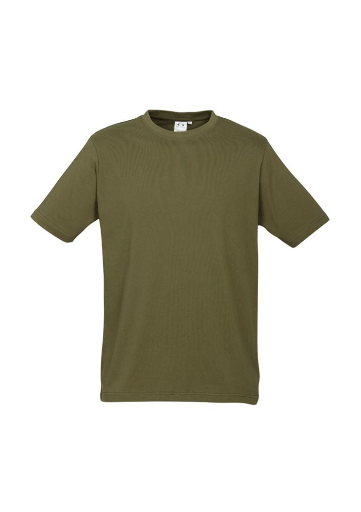 Kids Ice Tee in khaki, size 4; 100% combed cotton, durable, stylish, with a ribbed collar and tear-away label for comfort.