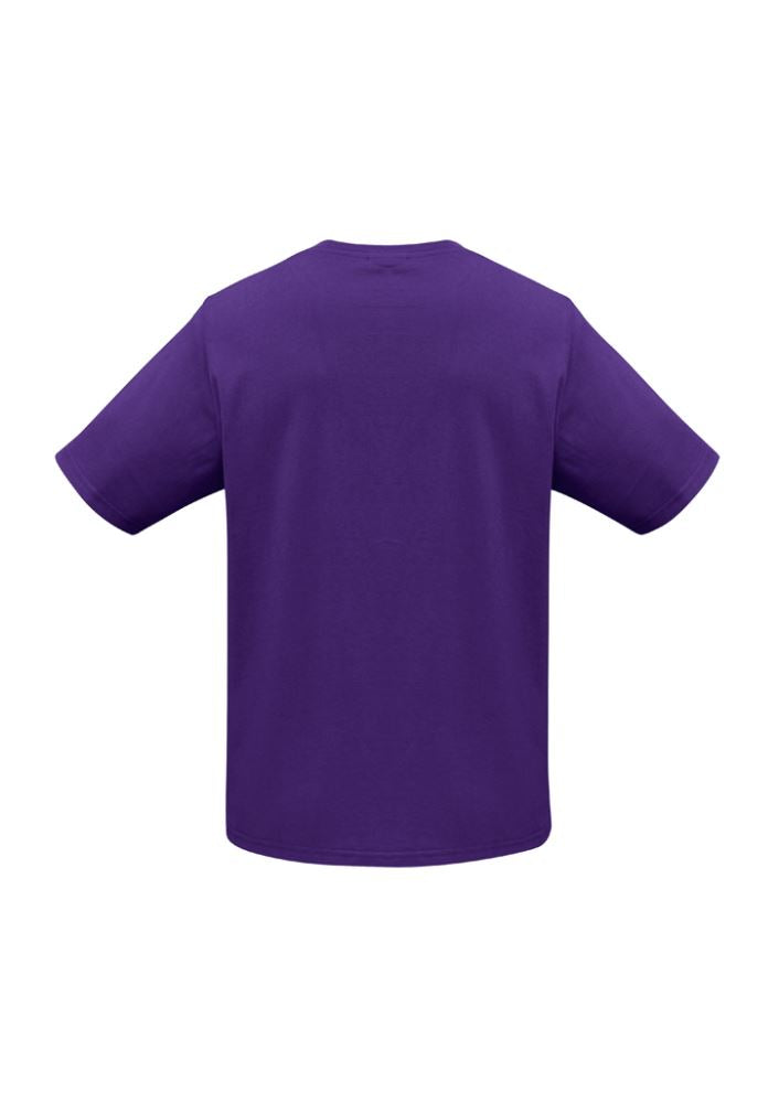 Men's Ice Tee in vibrant purple, Size S, made of soft 100% combed cotton, featuring a ribbed neck and durable seams.