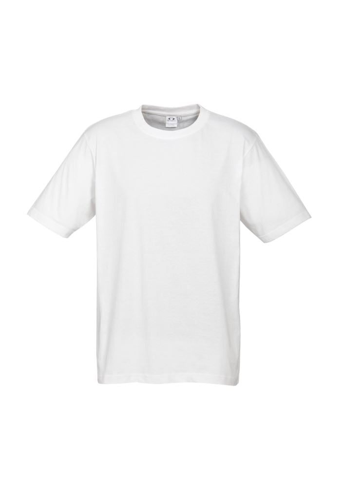 Kids Ice Tee in white, size 2, made from breathable cotton for comfort, with a stretchy collar and durable construction.