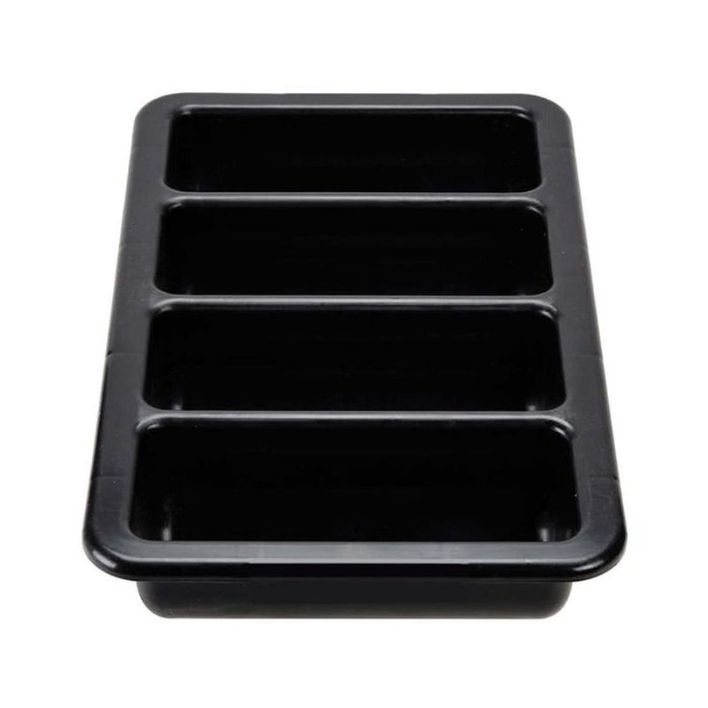 Black cutlery box with 4 compartments, 530 x 335mm, perfect for organizing flatware and condiments in your kitchen.