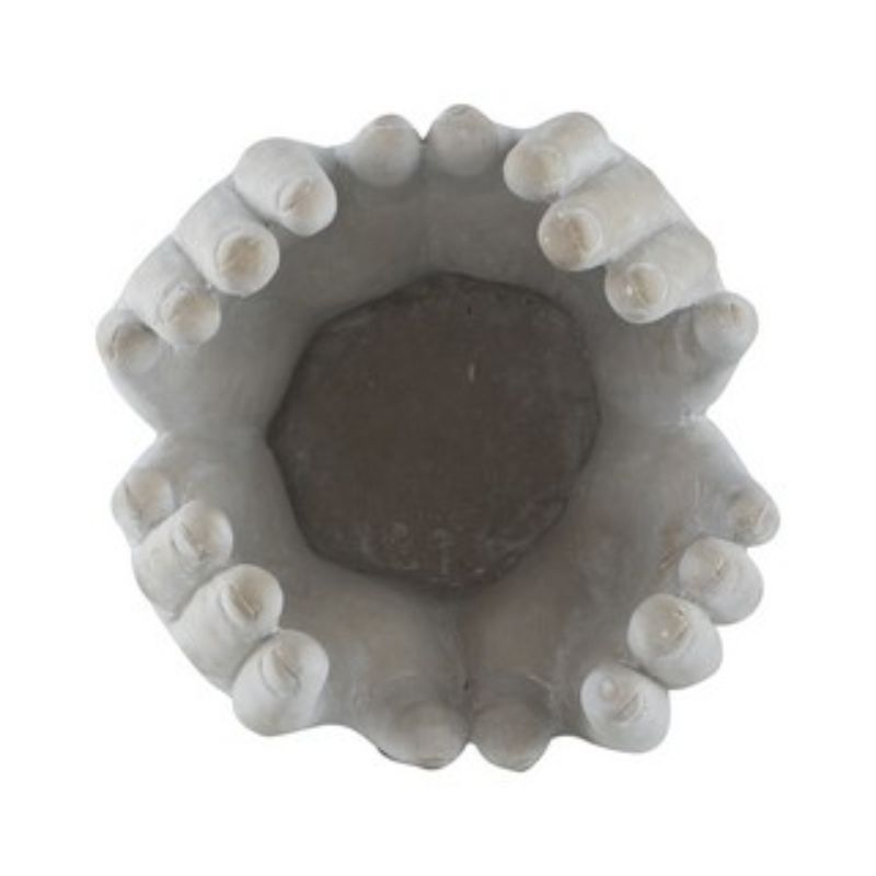 Hand-shaped concrete planter (42cm) in soft grey, perfect for plants or storing essentials, suitable for indoor and outdoor use.